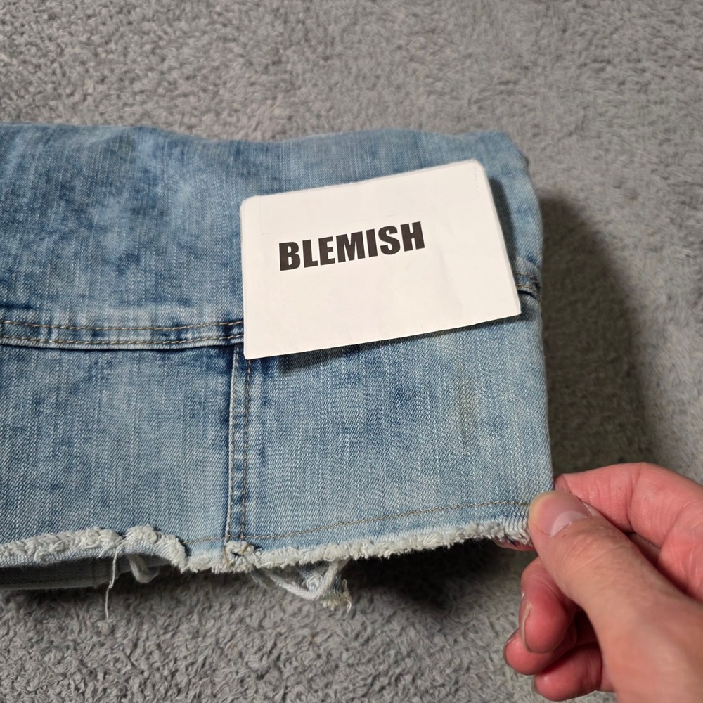 Smoke Rise Mens 38 Moto Denim Shorts Light Blue Acid Wash Ribbed Distressed Y2K - Picture 2 of 9